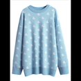 thumbnail image 3 of Suéter de Larga para Mujer, Suéteres Cortos de Gran Tamaño de Otoño, Tops de Punto con Cuello Redondo y Estampado de Velero Informal Azul S, 3 of 7