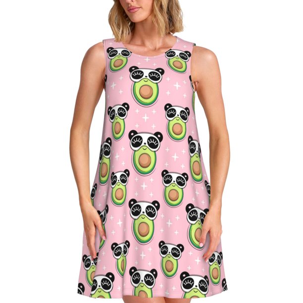 Balery Panda Avocado Vestidos de verano para mujer con estampado: vestido holgado sin mangas, vestido playero informal y cómodo para días calurosos.