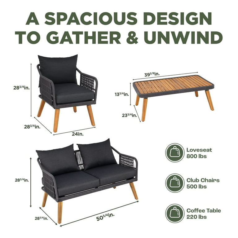 Aile Serene Wood Wicker Patio Conversation Set of 4 Thick Soft
