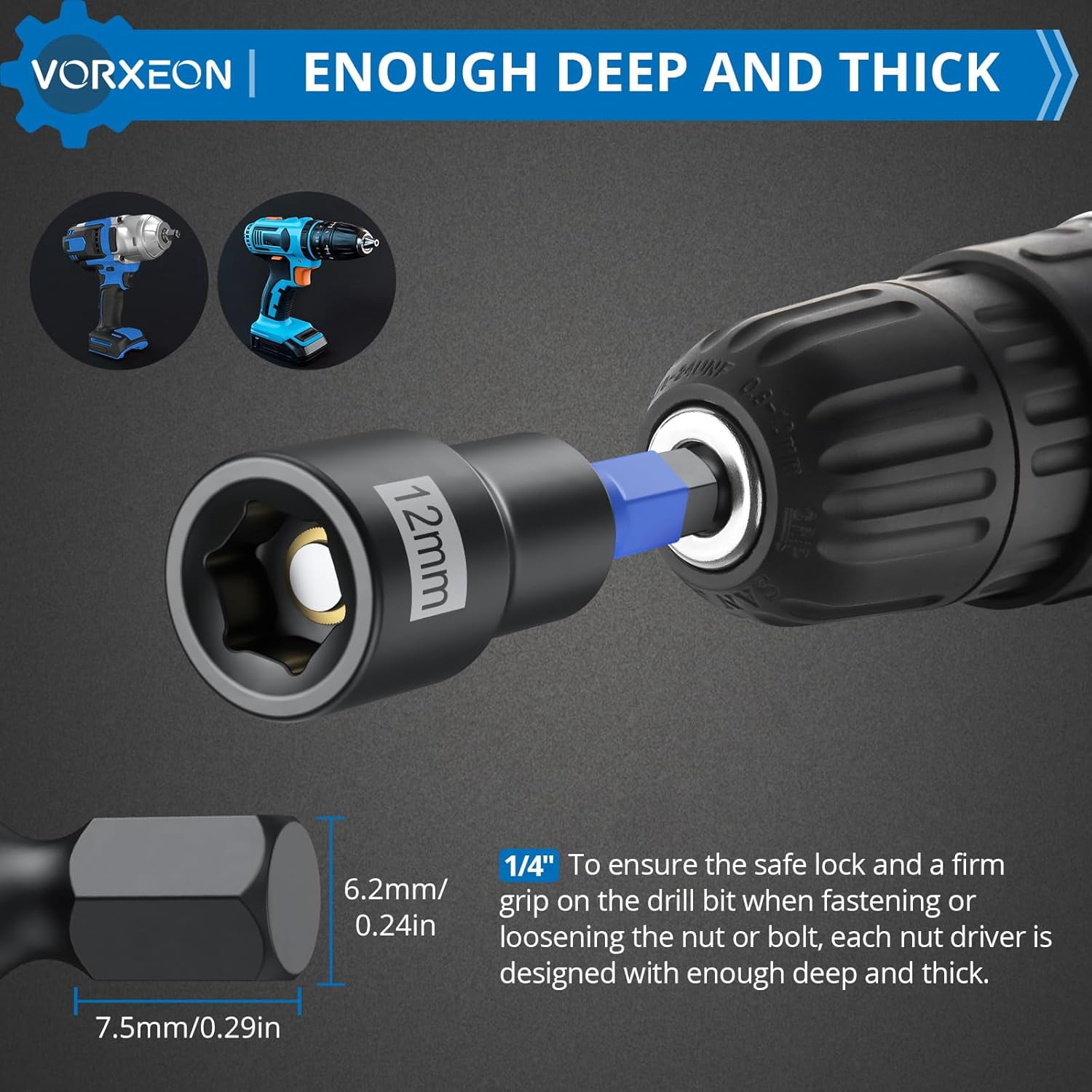 Magnetic Nut Driver Set Metric and SAE Length 65 mm, 23 PCS Impact Drill Driver Bit Set With Socket And Wrenche Adapters, Quick Release Extention, 6 mm to 14 mm And 1/4" to 9/16 "