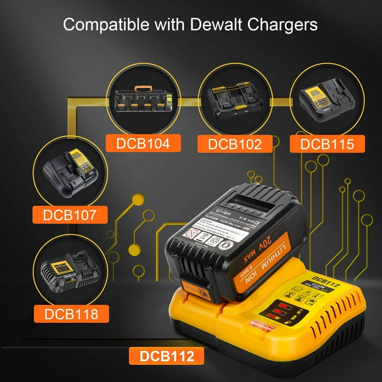 4 Pack DCB200 For DeWalt 20 Volt Max XR 6.0AH Lithium Ion Premium Battery