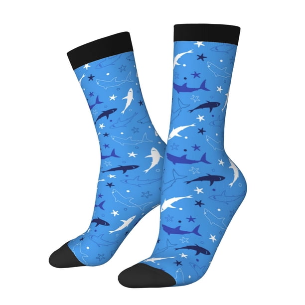 Fotbe Cute Shark Calcetas Largas con Estampado para Hombre y Mujer – Calcetas de Compresión Transpirables y Elásticas, Viajar y Uso Diario Talla 5-11