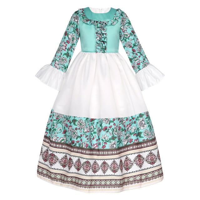 Jizyo Robe Maxi Abayas Musulmanes pour Filles une Pièce Manches Longues Robe de Prière Islamique Robe Caftan Arabe Vert Clair 110/4Y