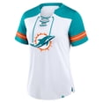 thumbnail image 2 of Women's Fanatics White/Aqua Miami Dolphins Foiled Primary Lace-Up T-Shirt, 2 of 3