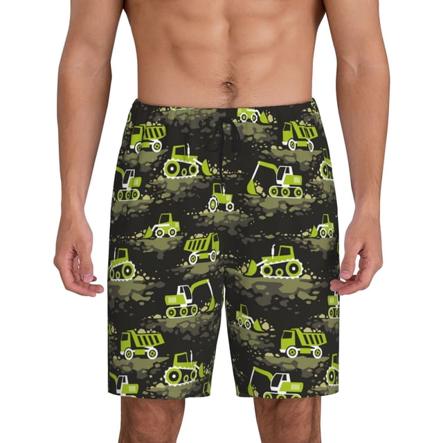 Fotbe Light Green Excavator Pantalones Cortos de Pijama para Hombre, Ropa de Dormir, Pantalones de Pijama Cortos para Hombre-4X-Large