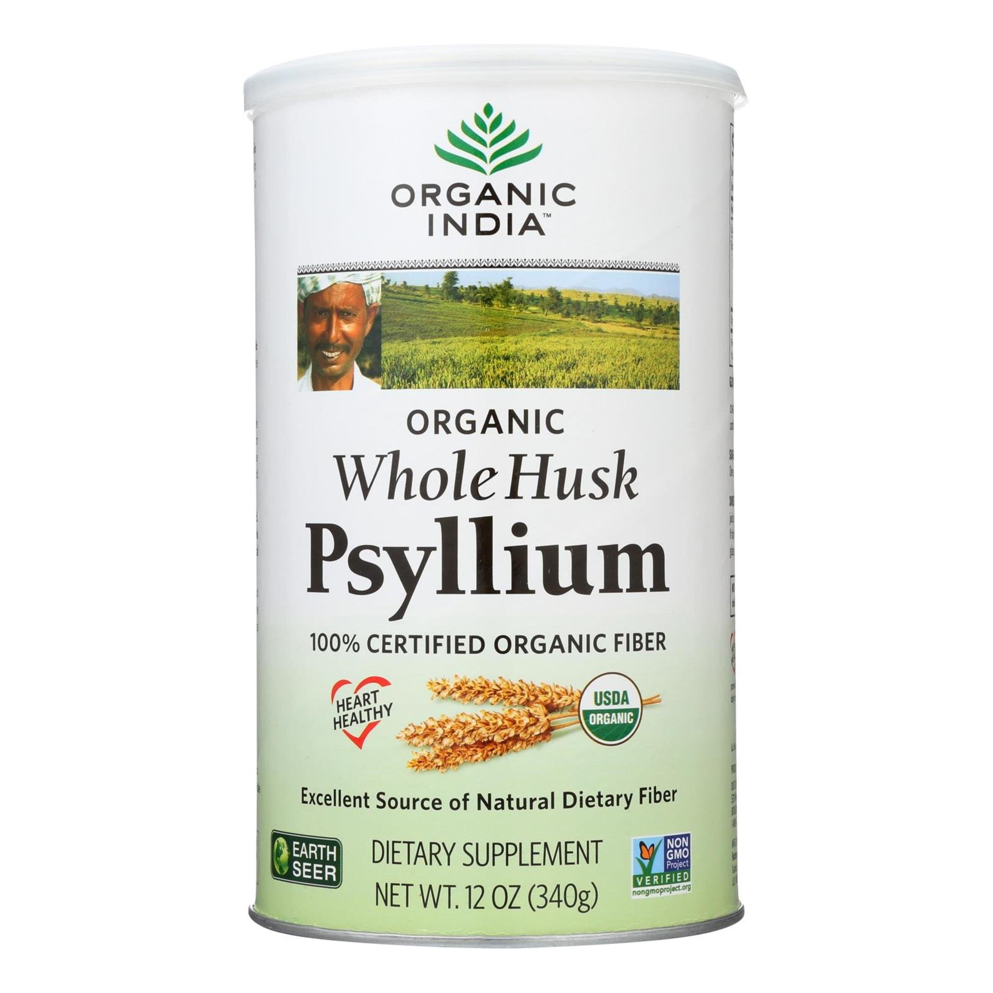 Organic India Psyllium, Whole Husk 100% Certified Organic Fiber, Natural Dietary Fiber, 12 oz