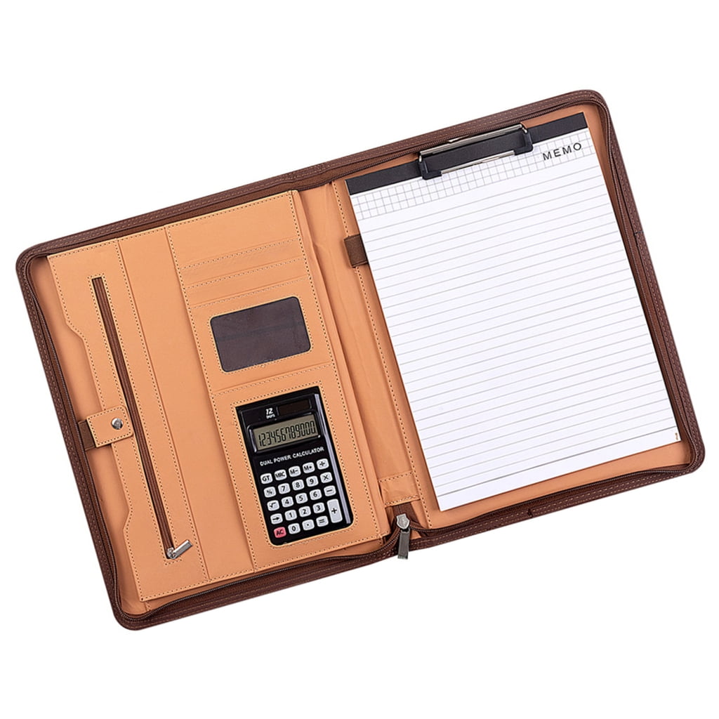 Leather Conference Folder Document Organiser Clipboard with Calculator Notepads