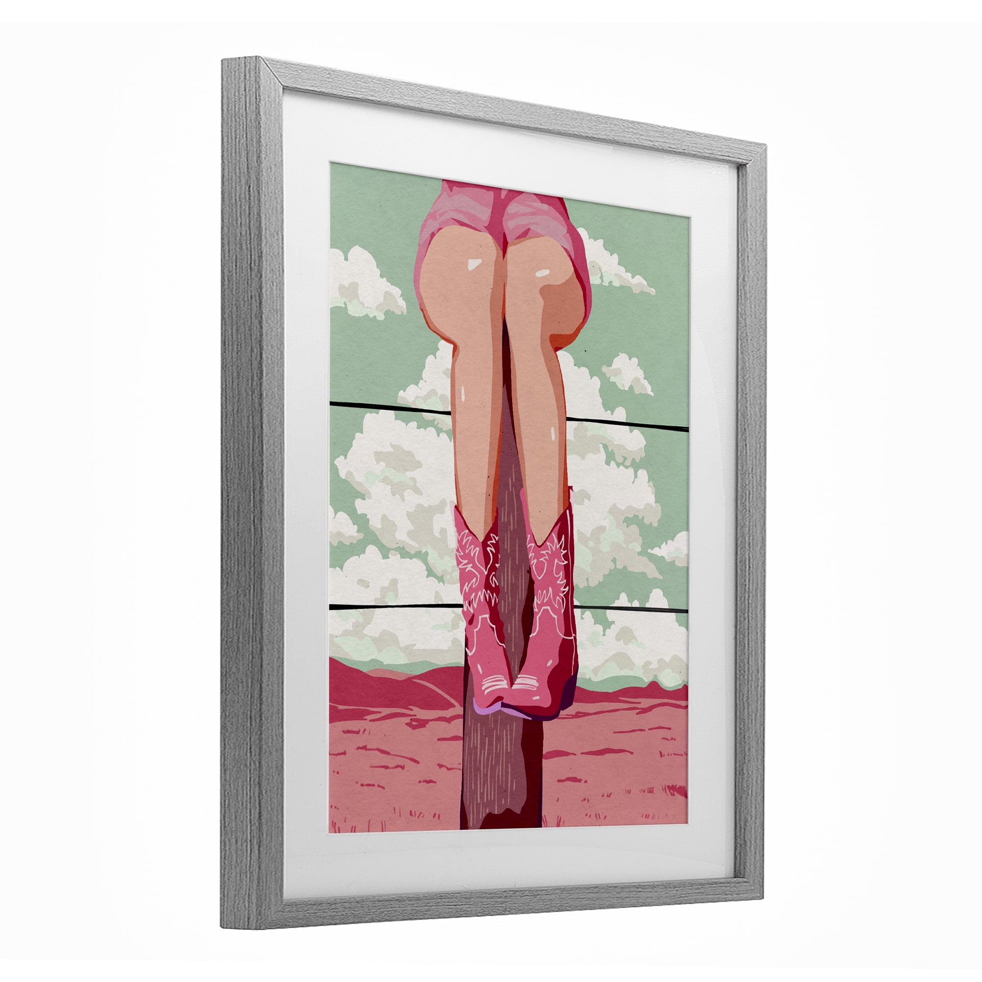 Stupell Industries Cowgirl on Fence Post Gray Framed Print Under Glass, design by Ziwei Li