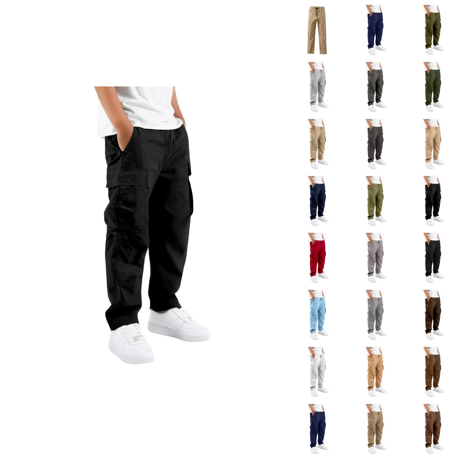 Cargo Uniform Pants for Boys Elastic Waist Casual Hiking Pants Trousers with Pockets Back to School Sports Workwear 13-14