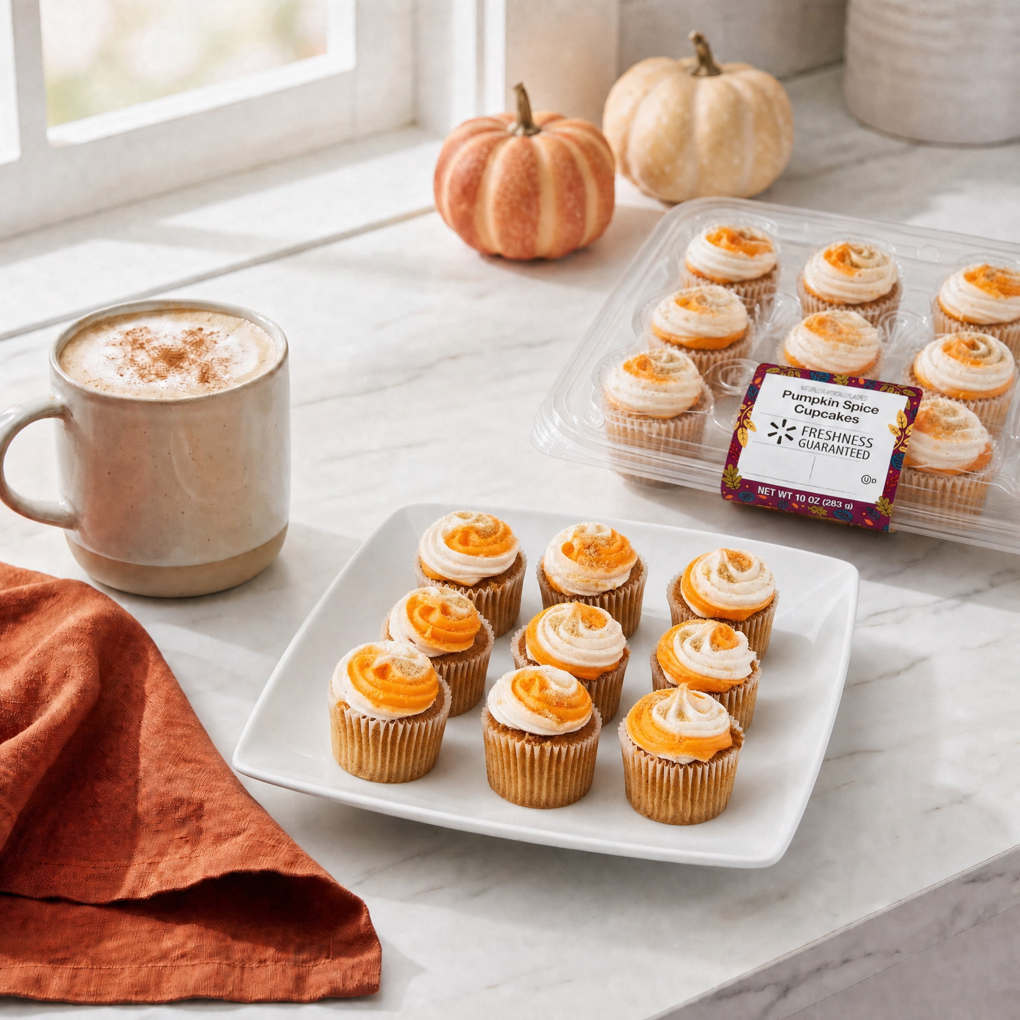 Freshness Guaranteed Harvest Pumpkin Spice Mini Cupcakes, Fall, 12 Count, 10 oz Tray