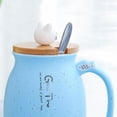 thumbnail image 3 of Taza de cerámica de gato lindo, taza de leche de té de café frío caliente con y tapa de madera de gato, resistente al calor, regalo para niños Azul Macarena Tazas de café de cerámica, 3 of 8
