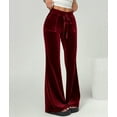 thumbnail image 4 of Velvet Pants Women Lounge Comfy Velour Flare Pants Casual Wide Leg High Waisted Drawstring with Pockets Wine Red XL, 4 of 8