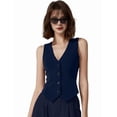 thumbnail image 5 of Women's Button Down Vest Tops Knit Neck Sleeveless Business Outfit Top for Casual Navy Blue L, 5 of 10