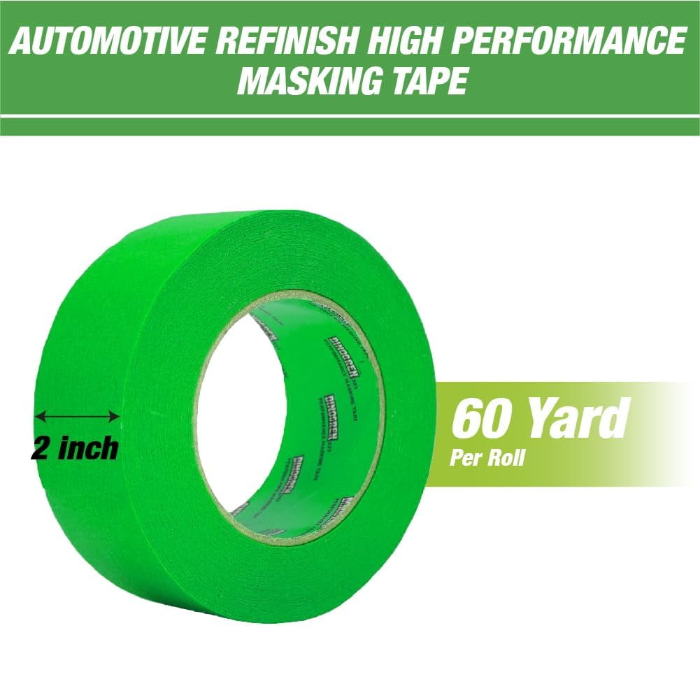 Automotive Masking Tape DINOGREN Green 2" x 60 yd – Auto Paint, Heat/Water Resistant (5Pk)