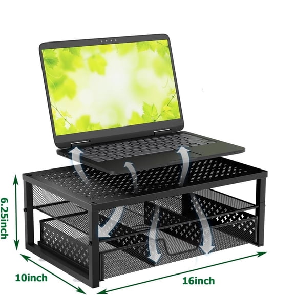 Metal Monitor Stand Riser and Computer Desk Organizer with Drawer for Laptop, Computer, Black