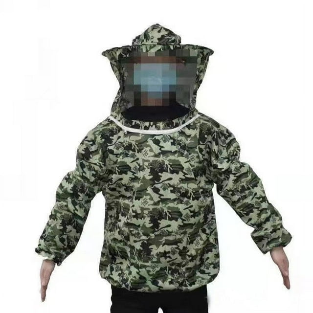 Chaqueta de apicultura Chaqueta de apicultor ultraligera de máxima protección con capucha de velo para apicultores profesionales principiantes Camuflaje de cinco estrellas