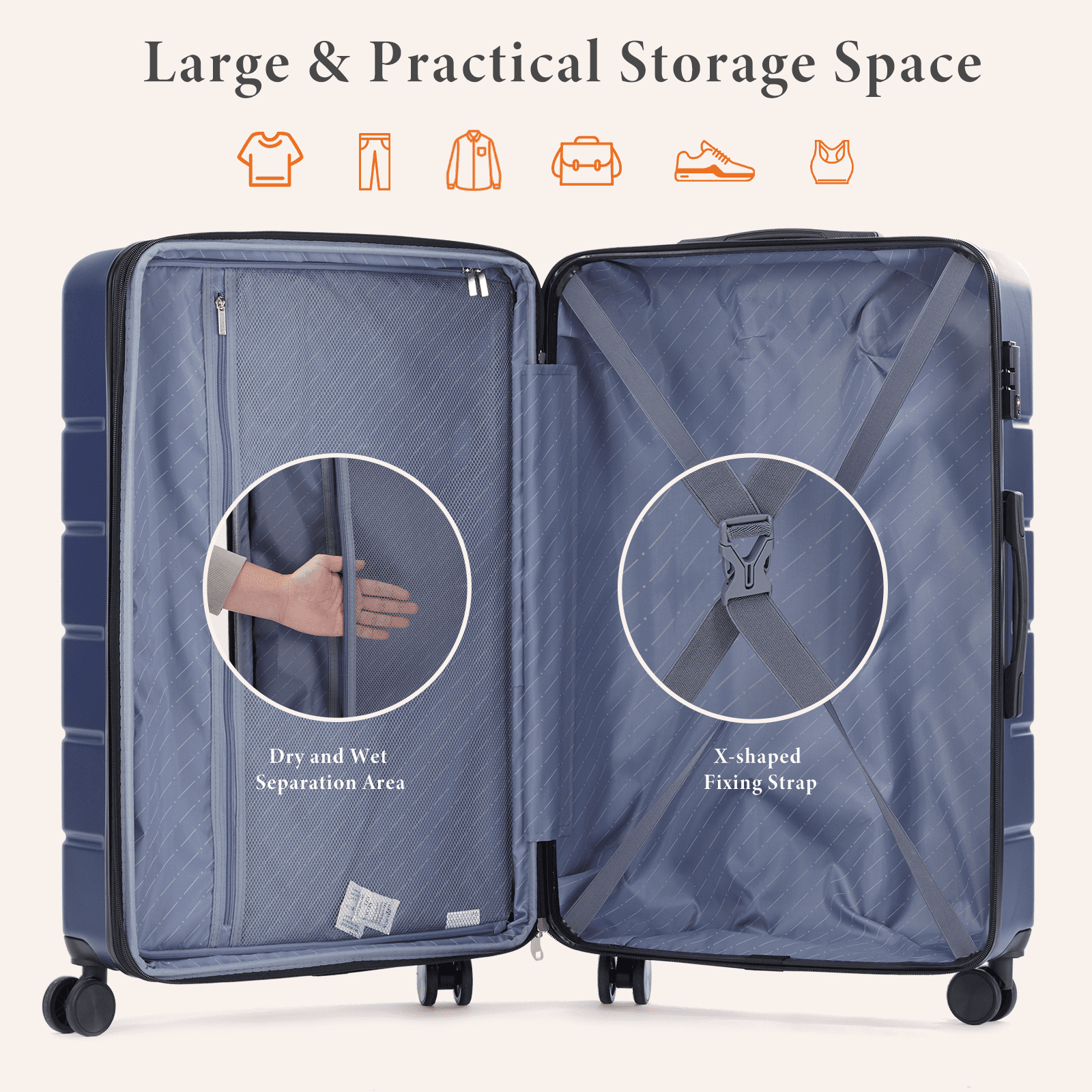 MAYEERTY 28" Expandable Hardside Luggage Spinner Wheels ABS TSA Lock Durable Lightweight Travel Suitcase Blue