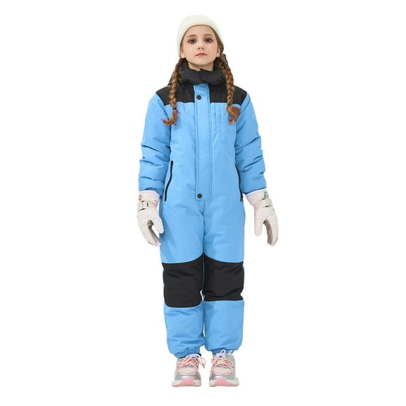 LMKIHUSA One Piece Snowsuit Big Kids Waterproof Windproof Warm Ski Suits Snowboard Outdoor Ski Durable Overalls Casual Winter Overalls 2025 Light Blue,4-5Year
