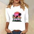 thumbnail image 2 of DDAPJ pyju Hawaiian Shirts for Women 3/4 Sleeve Tops Beach Vacation Palm Tree Graphic Tees Casual Holiday Blouses Summer Crewneck T Shirts White XL, 2 of 5