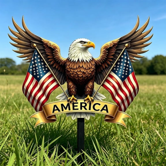WKSCLPAI 4th of July Wrought Iron Eagle Decoration Metal Outdoor Yard Stake for Independence Day Memorial Day Patriotic Courtyard Display Decor