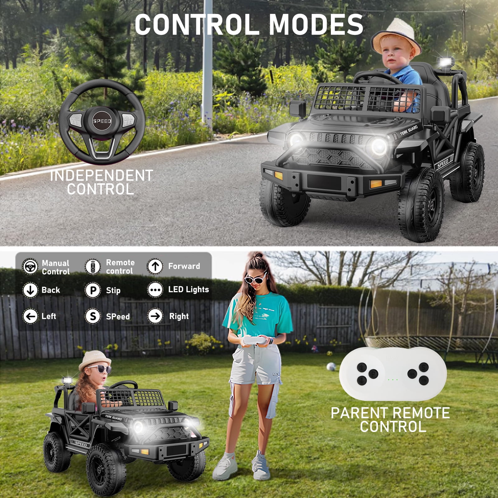 YunTopKids 12V Ride On Cars Toys for Kids,Power Car Wheels with Parent Remote Control,Bluetooth Music,LED Lights,Black