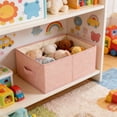 thumbnail image 5 of Cotton Blend Folding Storage Bin, 1 Pack Large Storage Basket, Washable, Clothing Storage Bin with Handle, Closet Organizer for Storage Sweater,Sheets, 16.14x9.45x6.69in(Pink), 5 of 6