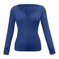 thumbnail image 5 of Women Summer Tops Women Casual Solid T Shirt Long Sleeve Shirt Loose Blouse V Neck Tops Business Blouses for Work with Leggings plus 2x Womens Stretch Work Shirts V Scrub Extra Large Shirts Blue L, 5 of 5