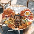 thumbnail image 2 of Orange Pumpkin Fall Round Tablecloth, Fitted Table Cover with Elastic for 36"-44" Round Tables, Cattle Thanksgiving Tree Farmhouse Table Cloth Outdoor Indoor Dinning Party Waterproof Tablecloths, 2 of 7