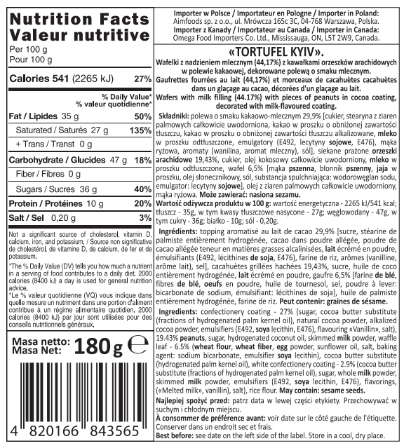 Tortufel Kyiv Milk Chocolate Waffles with Peanut Pieces, 180g, Tortufel choc & peanut waffles