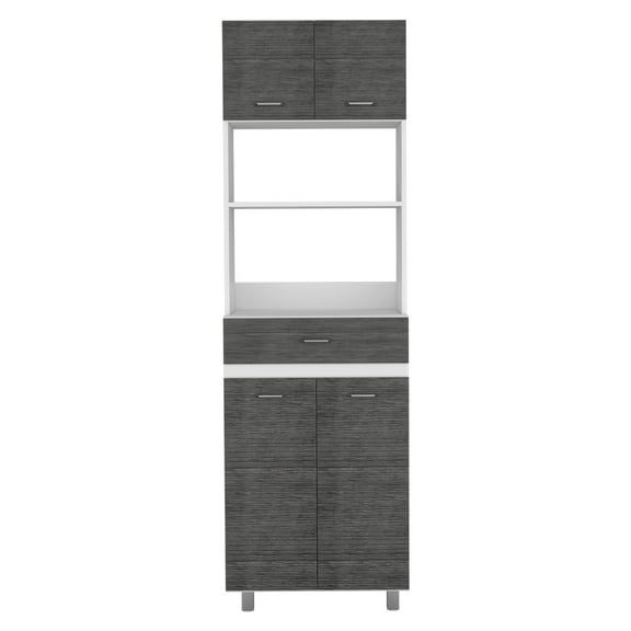 Nmkwnr 2 Door Microwave Cabinet with 1 Drawer and 1 Shelf, Perfect for Living Room, Kitchen, White   Gray
