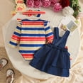 thumbnail image 4 of MEZZALL Girls Long Sleeve Striped O-Neck Romper Bodysuit Bowknot Suspender Skirts Outfit Sets Classic Clothes Sets, 4 of 7