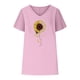 thumbnail image 2 of Camiseta de Manga Corta con Cuello en V con Impresión de Girasol, Algodón Casual Y Top de Cáñamo, 2 of 6