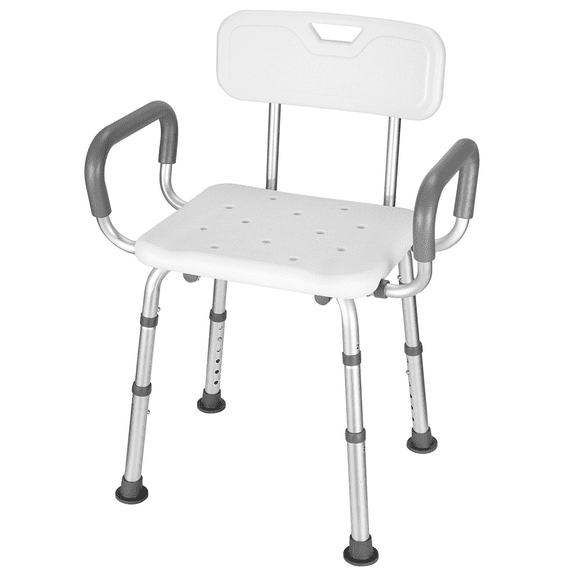MaxKare Shower Chair with Back and Padded Armrests, 6 Levels Adjustable Height, Shower Stool for Seniors, Support up to 300Lbs