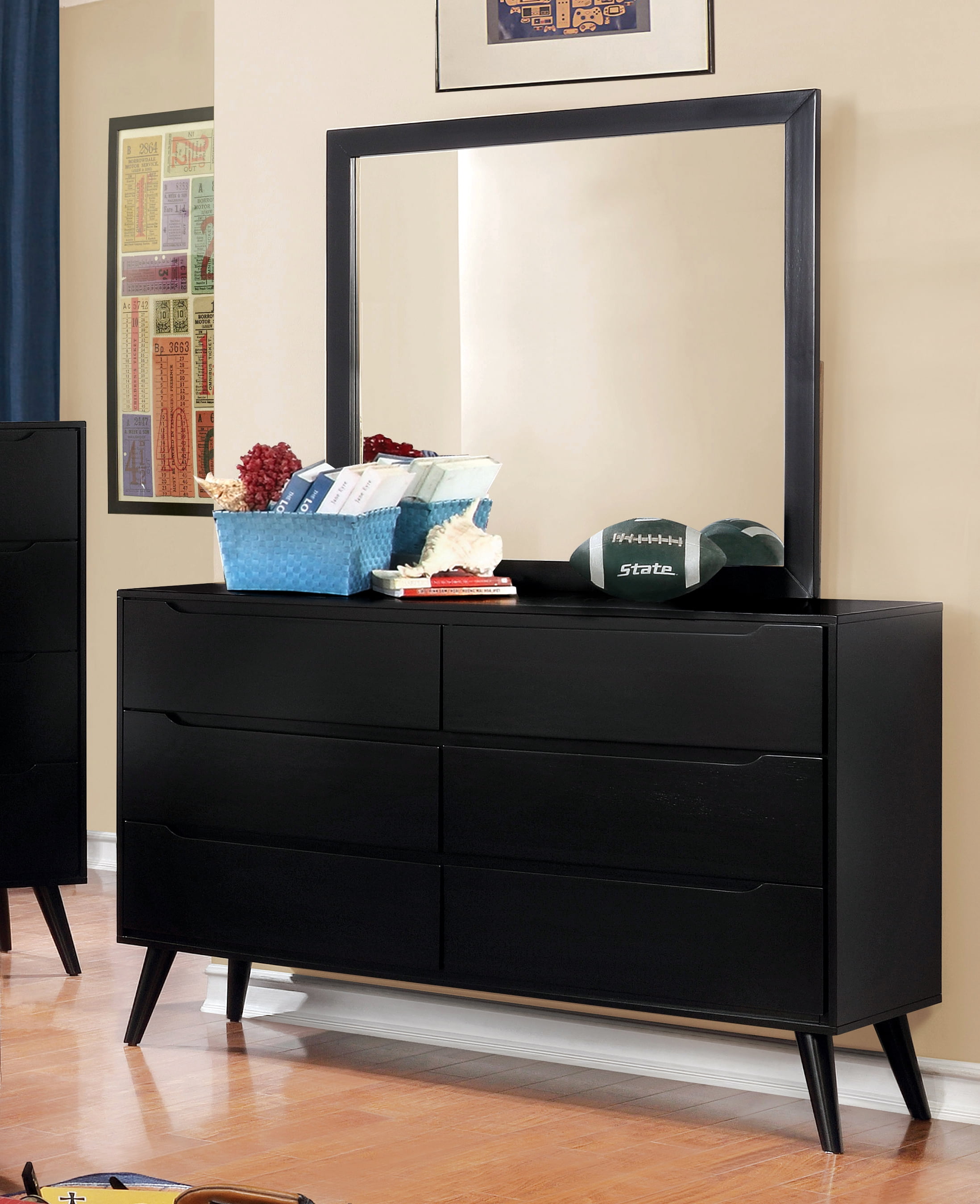 Furniture of America Farrah 2-Piece Dresser and Mirror Set, Black