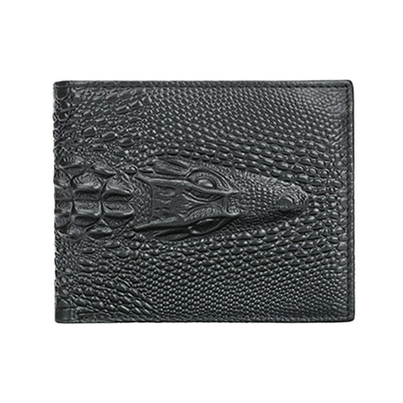 Men’s Genuine Leather Wallet with Crocodile Pattern – Long, Vertical, and Horizontal Bifold Design, Multiple Card Slots, Coin Pocket, Photo Window, Black