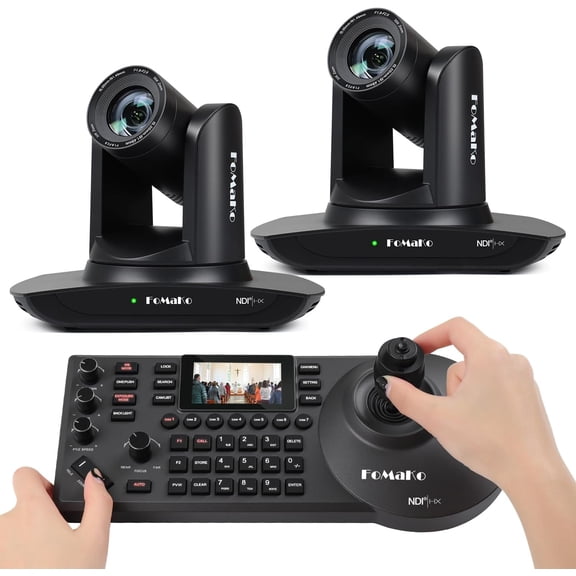 FoMaKo NDI Camera, 30x Optical Zoom, Support NDI 6 & NDI HX3, AI Auto-Tracking Gen 3, HDMI PTZ Camera(2pcs)   PoE NDI Controller (30x PTZ Bundle FMK30UH NDI x2  KC608) BN502-B,Black Color