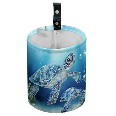 Ocean Turtle Car Trash Can Waterproof Car Garbage Can Car Seat Back Hanging Trash Bag Portable Camping Garbage Bin Storage Bag Collapsible Trash Container for Car Kitchen 5.9 x 7.3 in