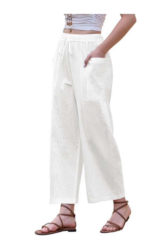 Women's Cotton Wide Leg Trousers X-Small White