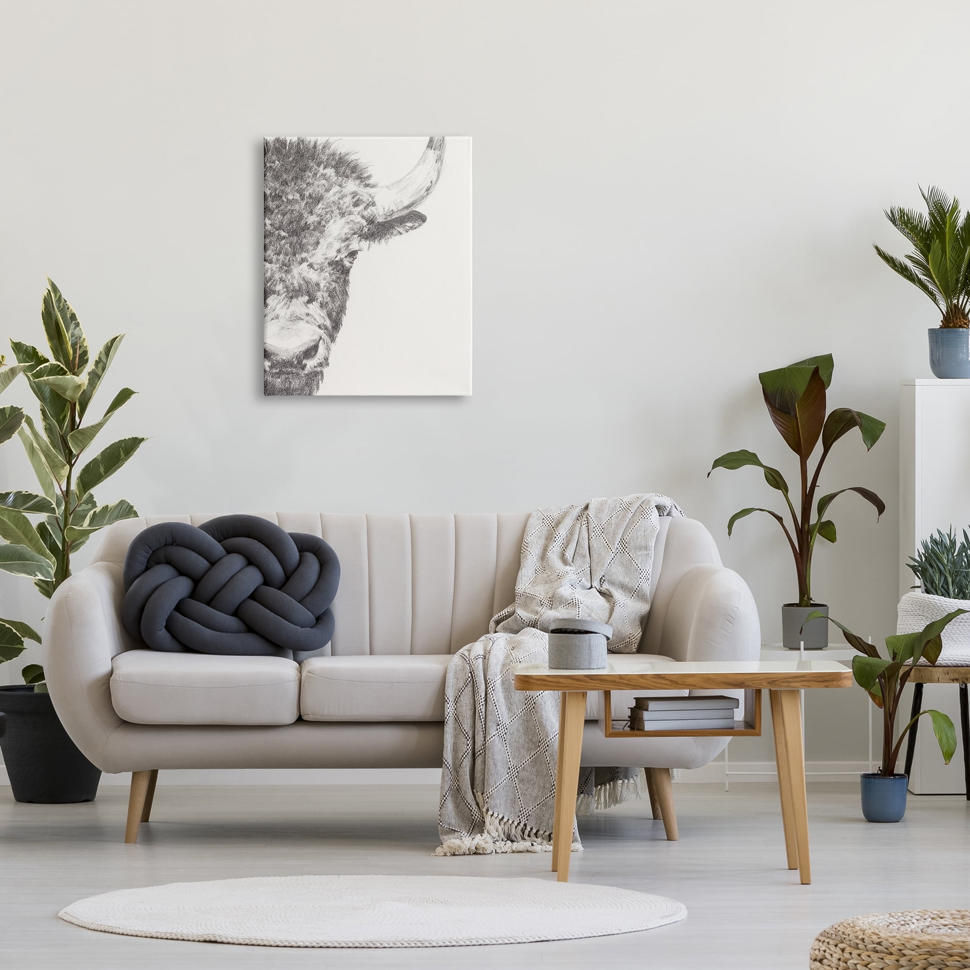 Stupell Industries Rural Bison Animal Drawing Detailed Graphite Wildlife Drawing Print Gallery Wrapped Canvas Print Wall Art, Design by Ethan Harper