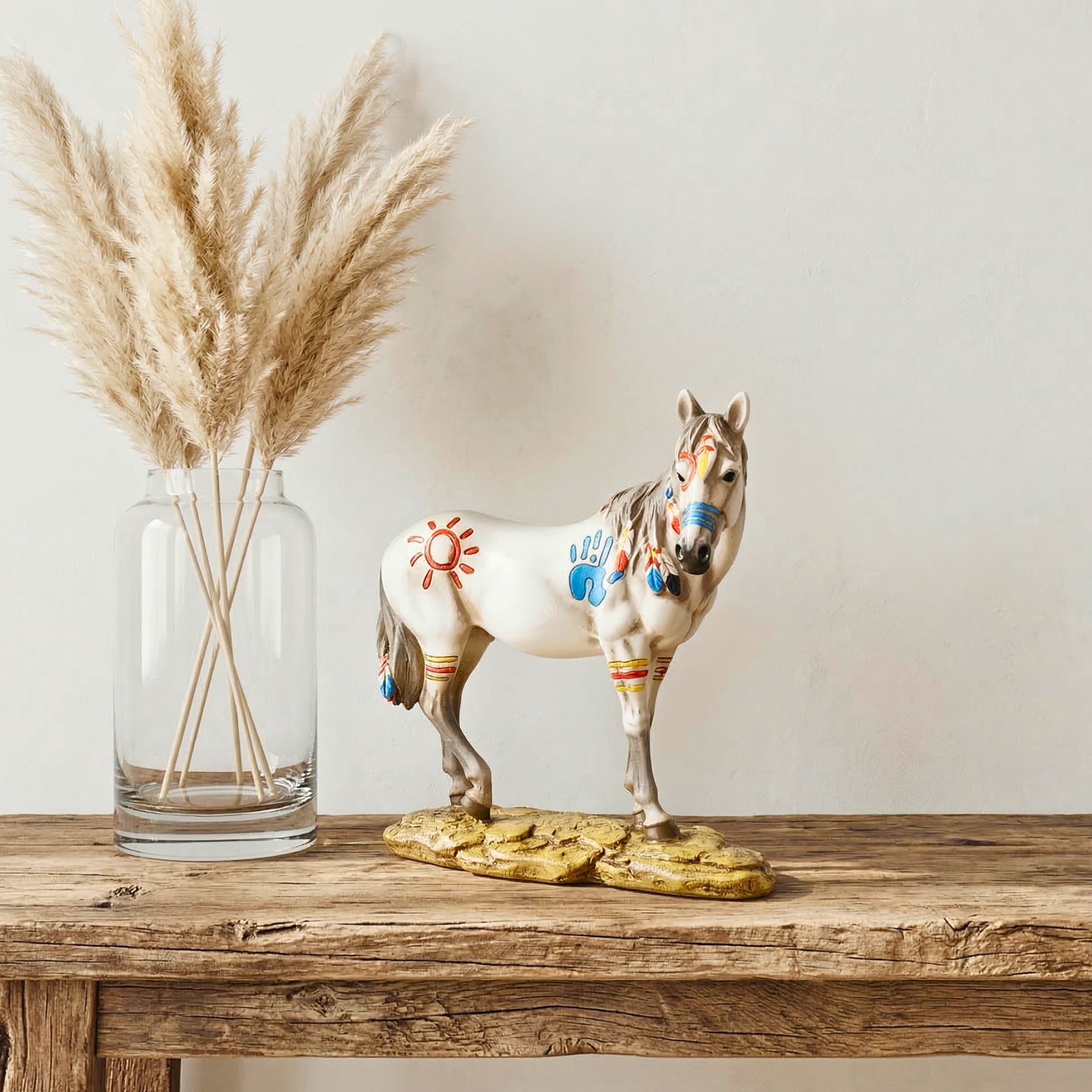 Painted Horse Figurine - Southwestern White Pony Sculpture & Western Shelf Decor - Hand-Painted Collectible  Statue for Home & Office - Equestrian Gifts for Horse Lovers & Collectors