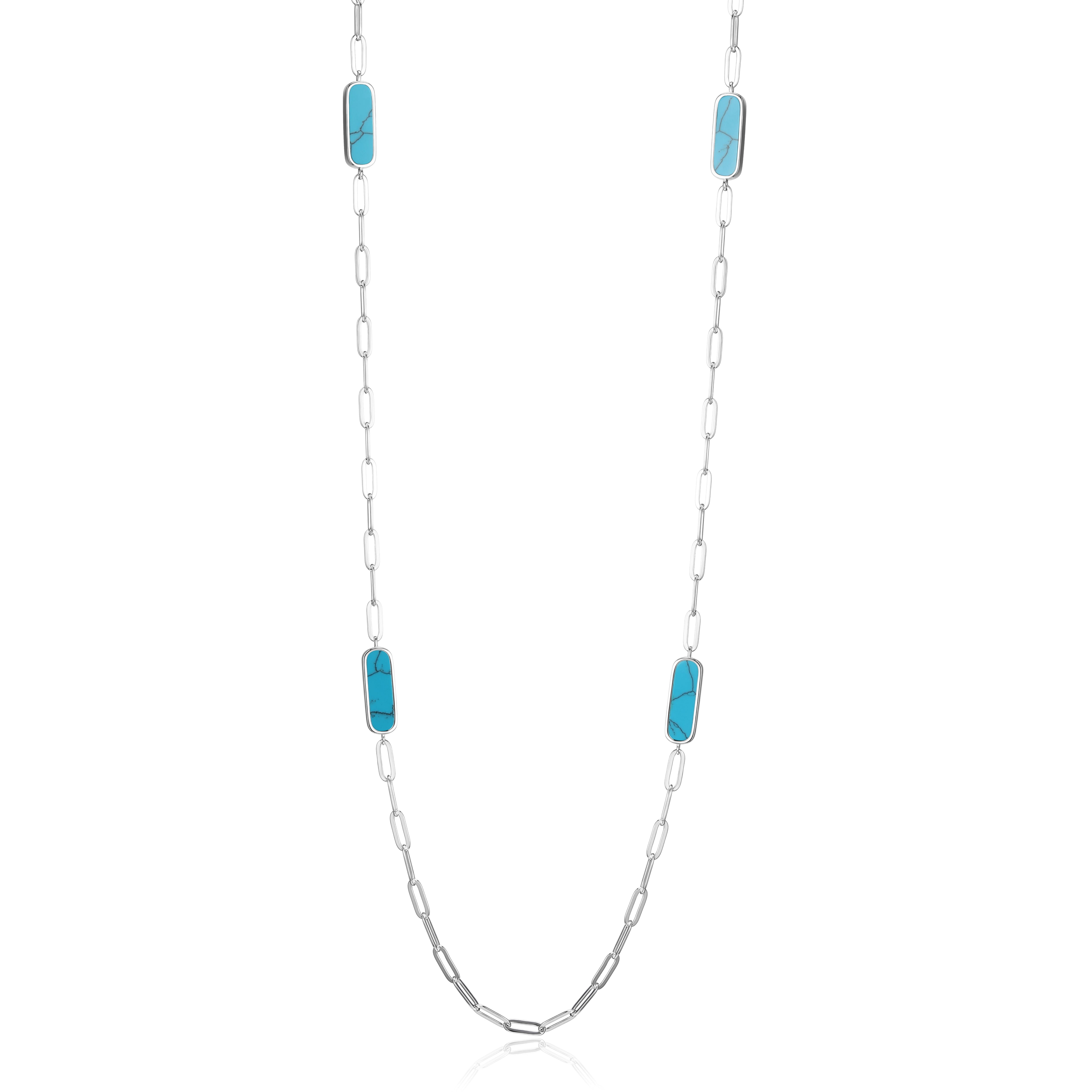 Forever Facets Platinum Over Sterling Silver Genuine Turquoise Paperclip Necklace, 36"