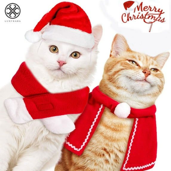 Luxtrada 3pcs/Set Pet Dog Christmas Hat and Red Scarf with Christmas Cloak Hooded Style Keep Warm Cat Dog Clothing (Size,S)
