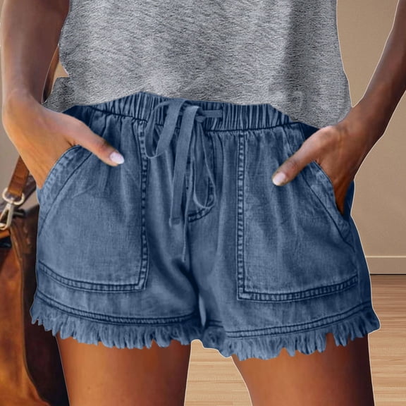 HOWPAY Jean Shorts for Women High Waisted Relaxed Fit Casual Distressed Denim Pants With Pockets Stretchy Comfy Summer Wide Leg Y2K Shorts Blue XXXL