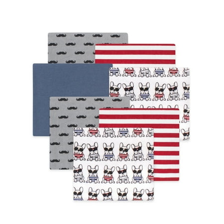 Little Treasure Hudson Baby Boys Cotton Poly Flannel Receiving Blankets 7-Pack, Red French Dog, 30x30 inches