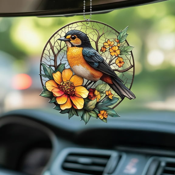 Bird Window Hanging Acrylic, Car Decoration, Floral Suncatcher, Nature Inspired Light Catcher, Boho Ornament, Gift for Bird Lovers, Sunlight Decor, Gift for Dad or Mom