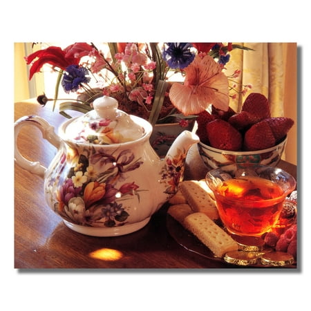 - Strawberries Raspberries Tea Cup and Tea Pot Photo Wall Picture 8x10 Art Print