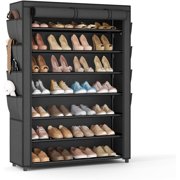 Tall Shoe Rack with Cover, 10 Tier Shoe Organizer Storage for 50-55 Pairs Shoes and Boots Large Capacity Shoe Shelf with 8 Pockets Free Standing Shoe Rack for Closet, Entryway, Garage