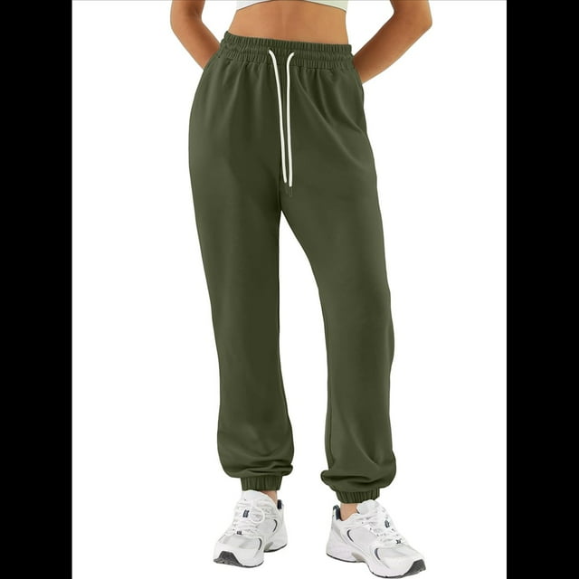 Pantalones Deportivos Holgados para Mujer, de Otoño, para Entrenamiento, de Cintura Alta, Cómodos y Deportivos. Verde S