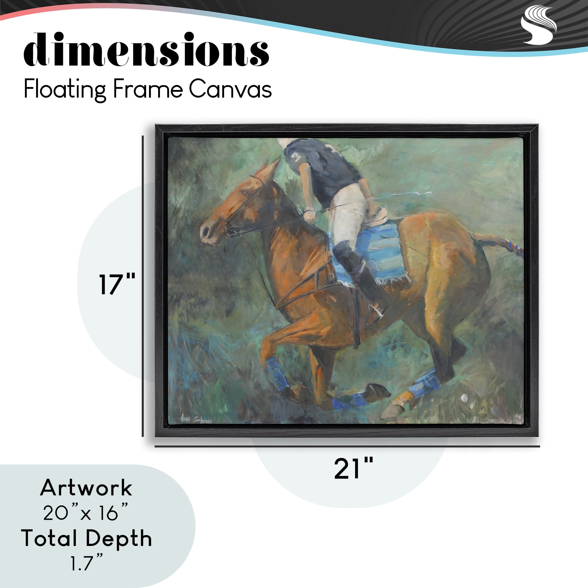Stupell Industries Polo Rider in Dynamic Motion Black Framed Floater Canvas Wall Art, design by Jadei Graphics