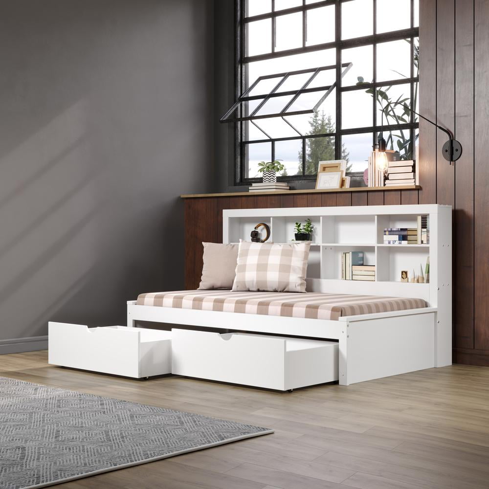 Donco Kids Bookcase Twin Daybed with Dual Underbed Drawers, Twin, Dark Grey